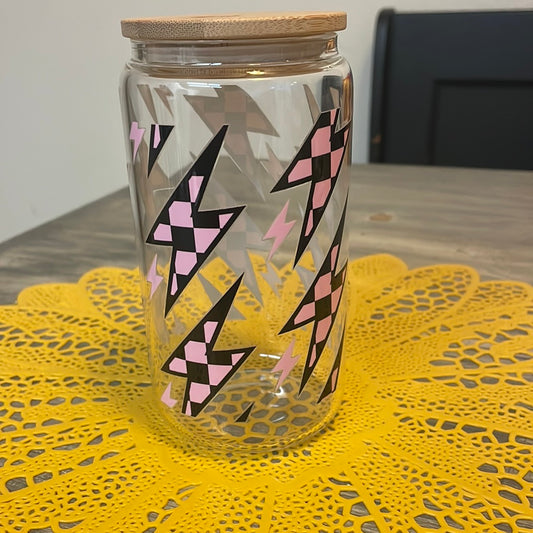 Pink Bolt Glass Can Cup