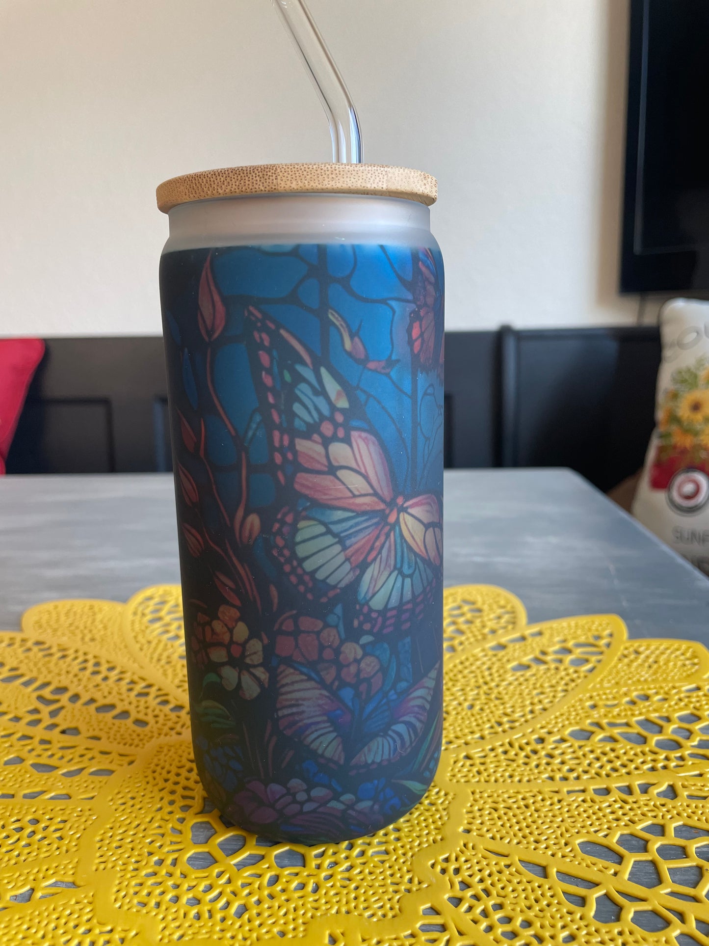 Butterfly Mania Glass Can Cup